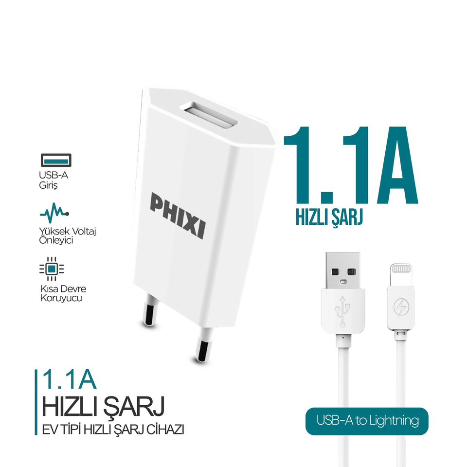 Phixi PCH201L Basic 1.1A Lightning Kablolu Şarj Cihazı