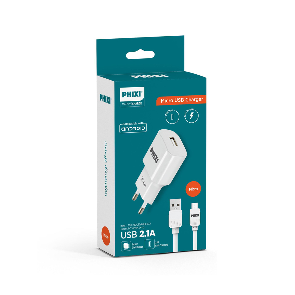 PHIXI PCH211M Micro USB Şarj Cihazı 2.1A Adaptör ve Micro USB Kablo