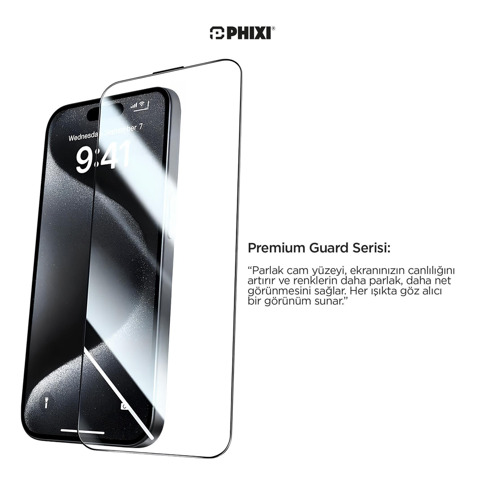 Phixi Premium Guard Glossy Glass Screen Protector – iPhone 16 Pro Max Compatible | Anti-Static, Waterproof, Full Coverage