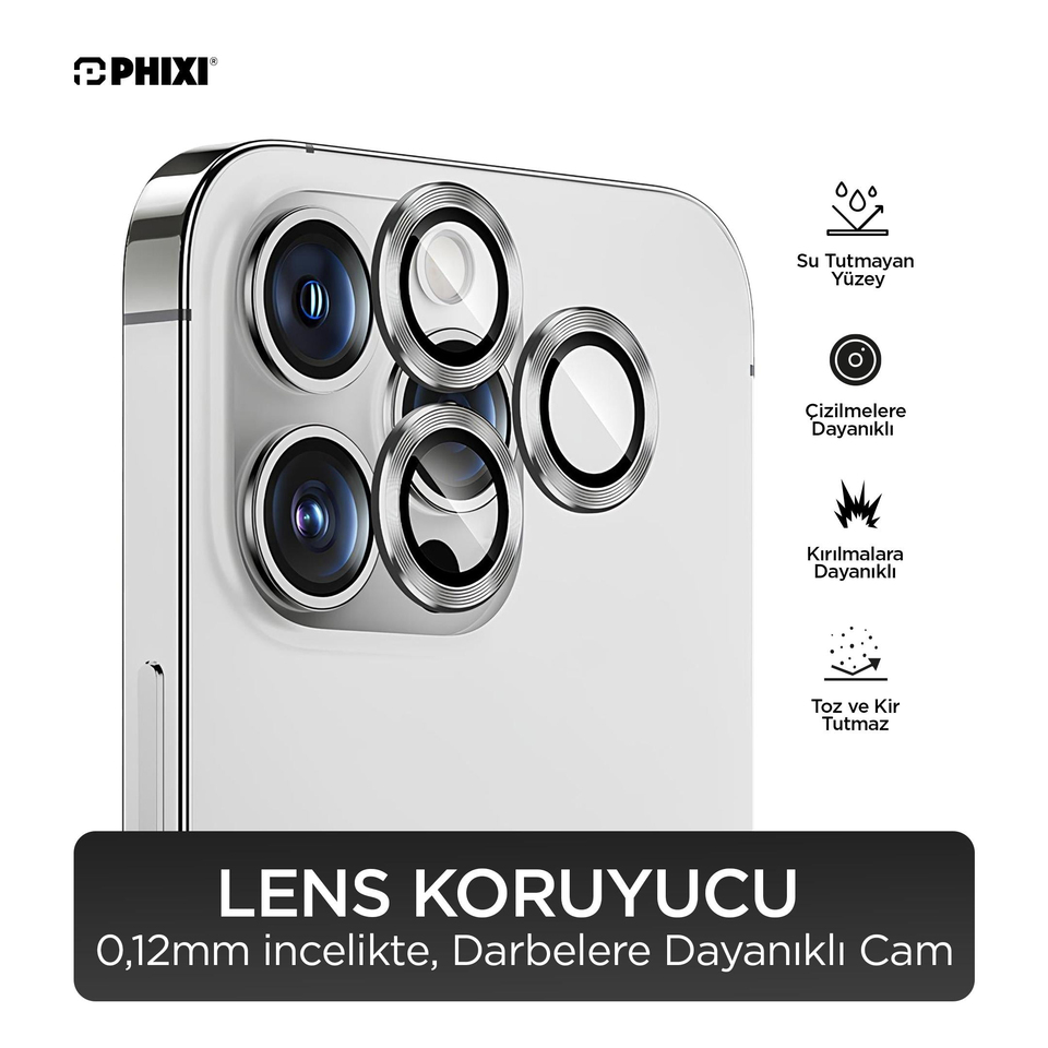 Phixi Premium Guard Series – iPhone 14 Pro / Pro Max Uyumlu Silver Lens Koruyucu | Safir Cam, Kırılmaz, Gerçek Görünüm Camera Lens Protector | Sapphire Glass, Shatterproof, True-to-Life Clarity