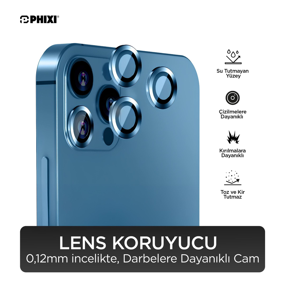 Phixi Premium Guard Series – iPhone 14 Pro / Pro Max Uyumlu Space Blue Lens Koruyucu | Safir Cam, Kırılmaz, Gerçek Görünüm Camera Lens Protector | Sapphire Glass, Shatterproof, True-to-Life Clarity