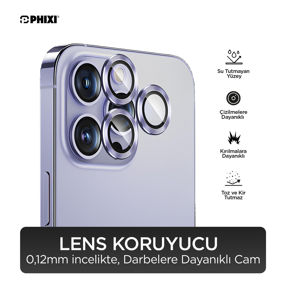 Phixi Premium Guard Series – iPhone 14 Pro / Pro Max Uyumlu Deep Purple Lens Koruyucu | Safir Cam, Kırılmaz, Gerçek Görünüm Camera Lens Protector | Sapphire Glass, Shatterproof, True-to-Life Clarity