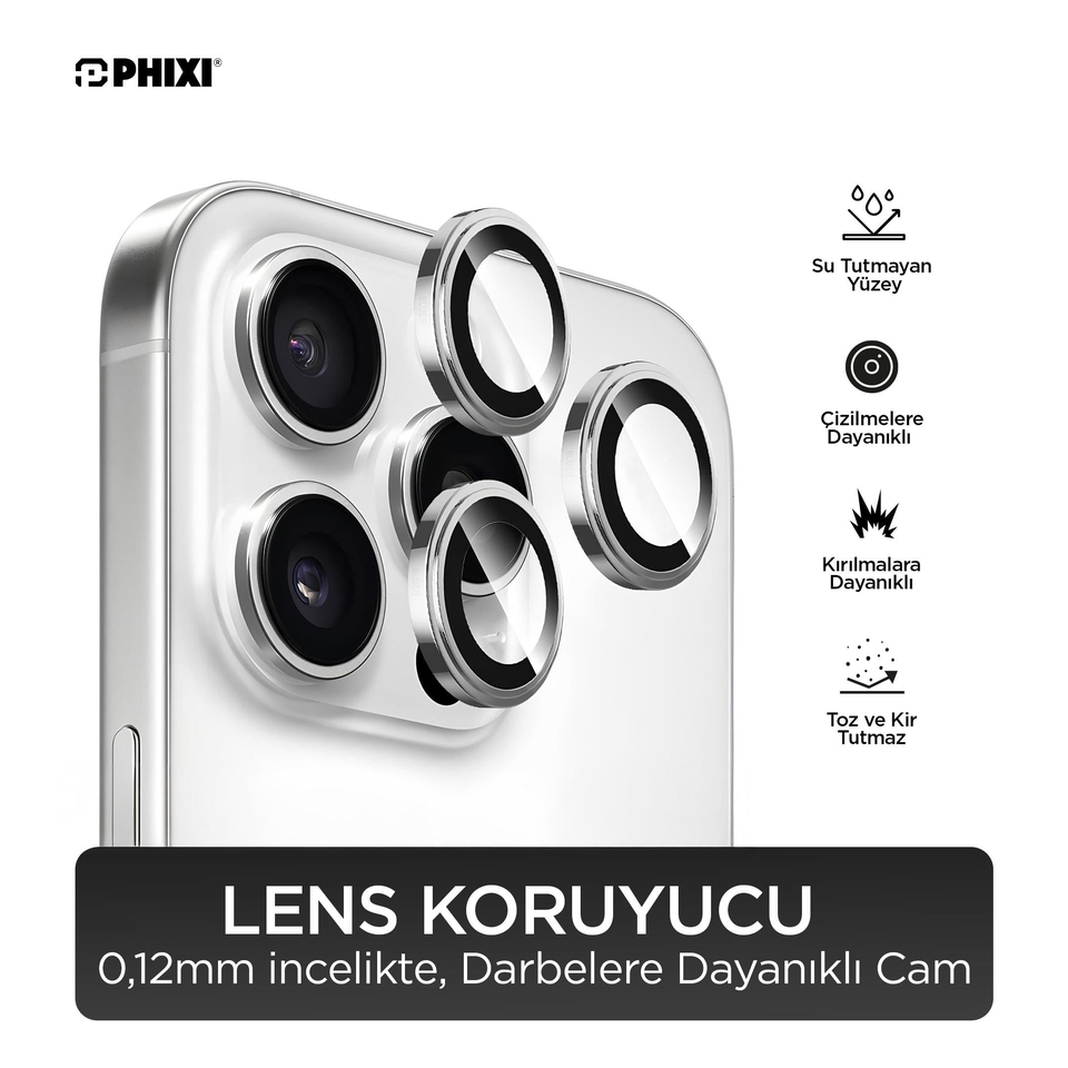 Phixi Premium Guard Series – iPhone 15 Pro / Pro Max Uyumlu White Lens Koruyucu | Safir Cam, Kırılmaz, Gerçek Görünüm Camera Lens Protector | Sapphire Glass, Shatterproof, True-to-Life Clarity