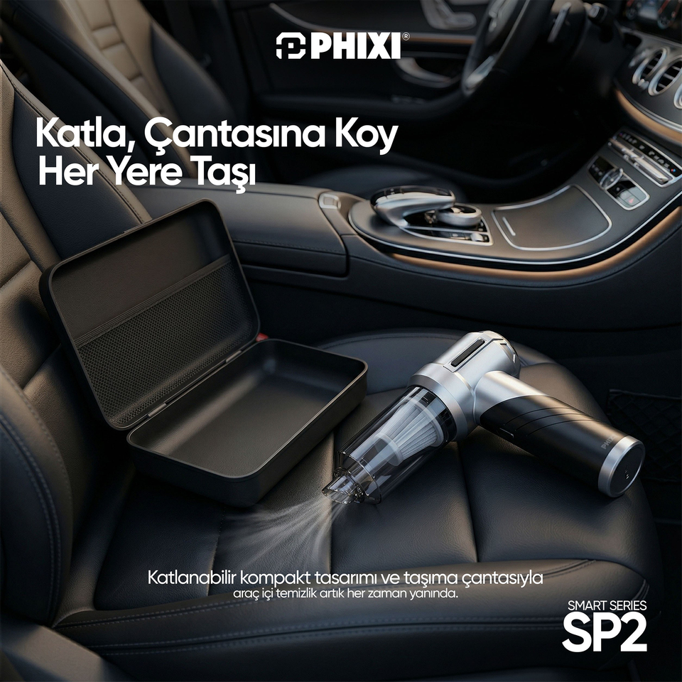 PHIXI Smart SP2 16000 Pa Katlanabilir Şarjlı Araç İçi Süpürge