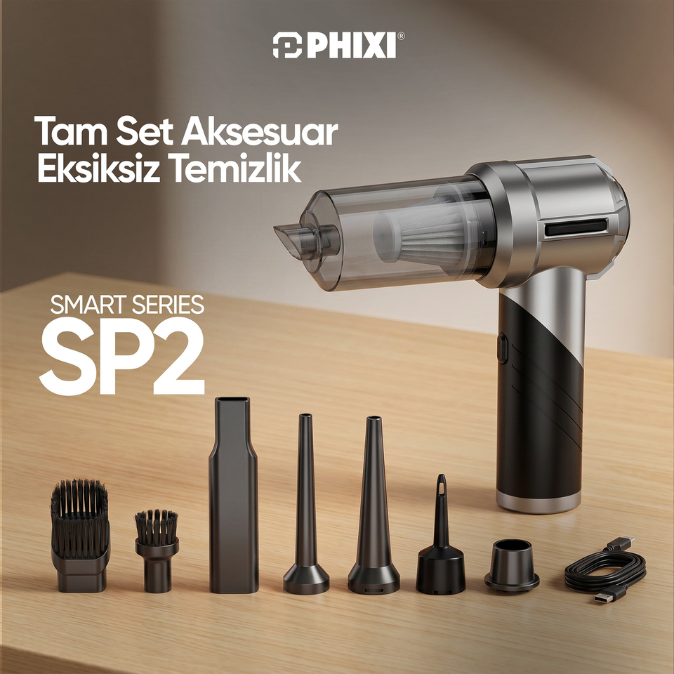 PHIXI Smart SP2 16000 Pa Katlanabilir Şarjlı Araç İçi Süpürge