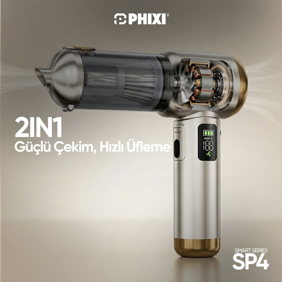 PHIXI Smart SP4 22000 Pa Dijital Göstergeli Şarjlı Araç İçi Süpürge