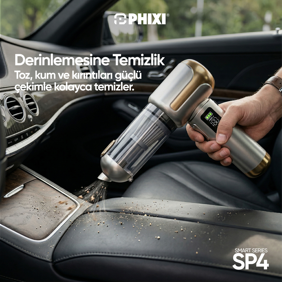 PHIXI Smart SP4 22000 Pa Dijital Göstergeli Şarjlı Araç İçi Süpürge