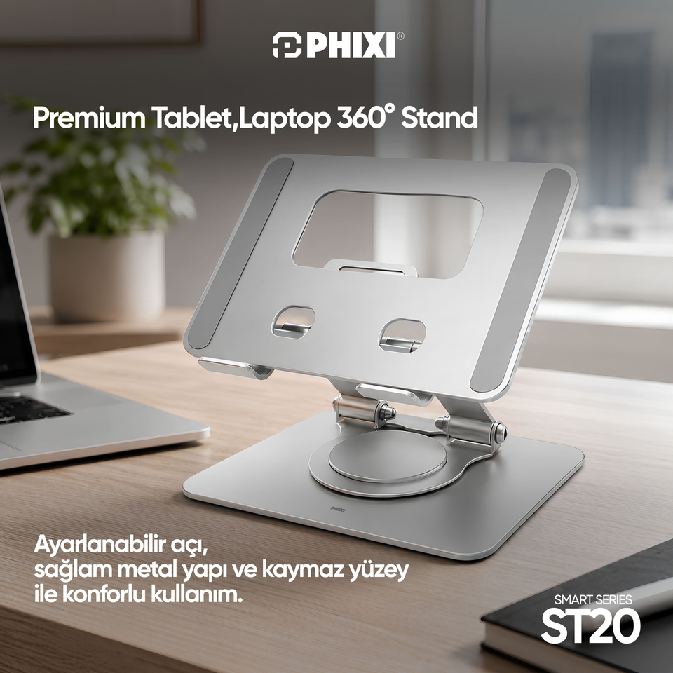PHIXI Smart ST20 360° Döner Katlanabilir Metal Tablet ve Laptop Standı