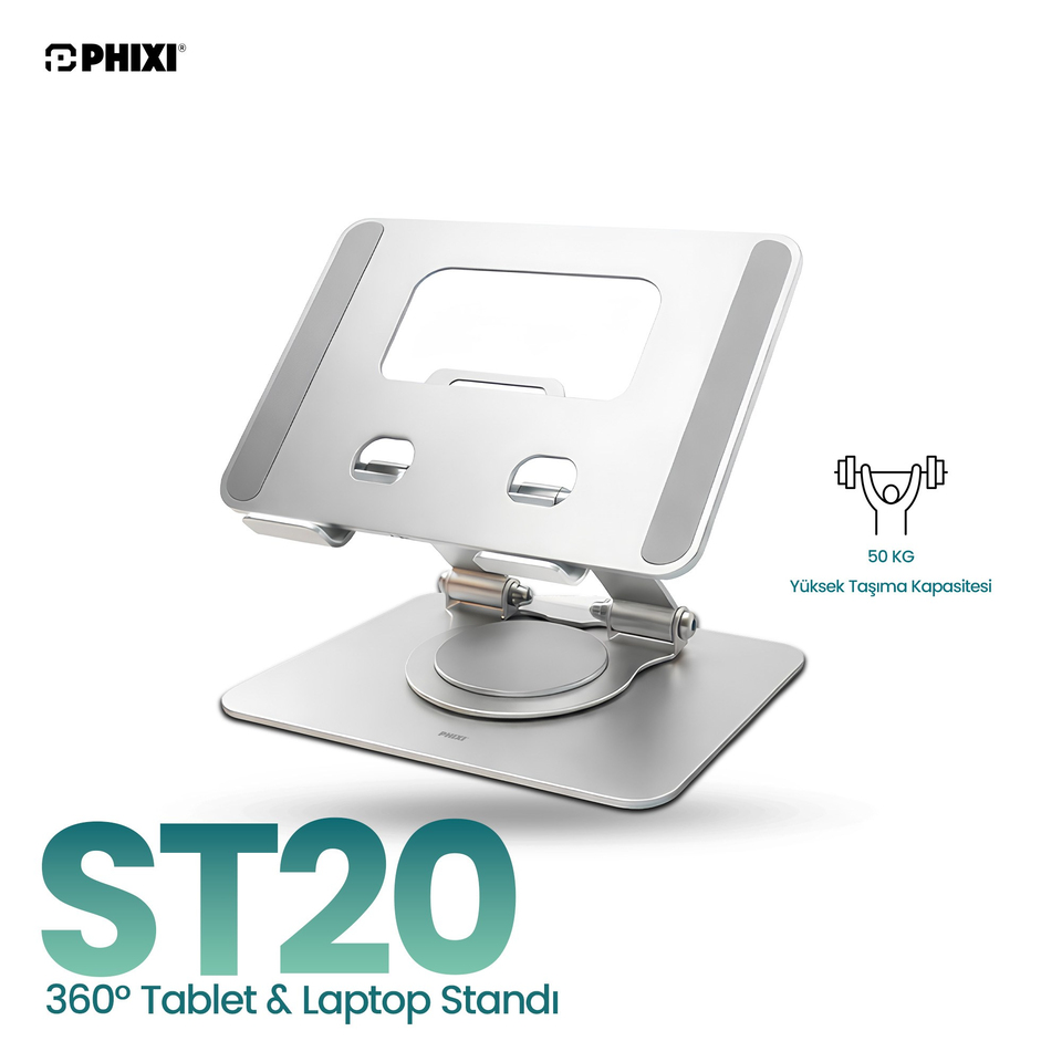 PHIXI Smart ST20 360° Döner Katlanabilir Metal Tablet ve Laptop Standı