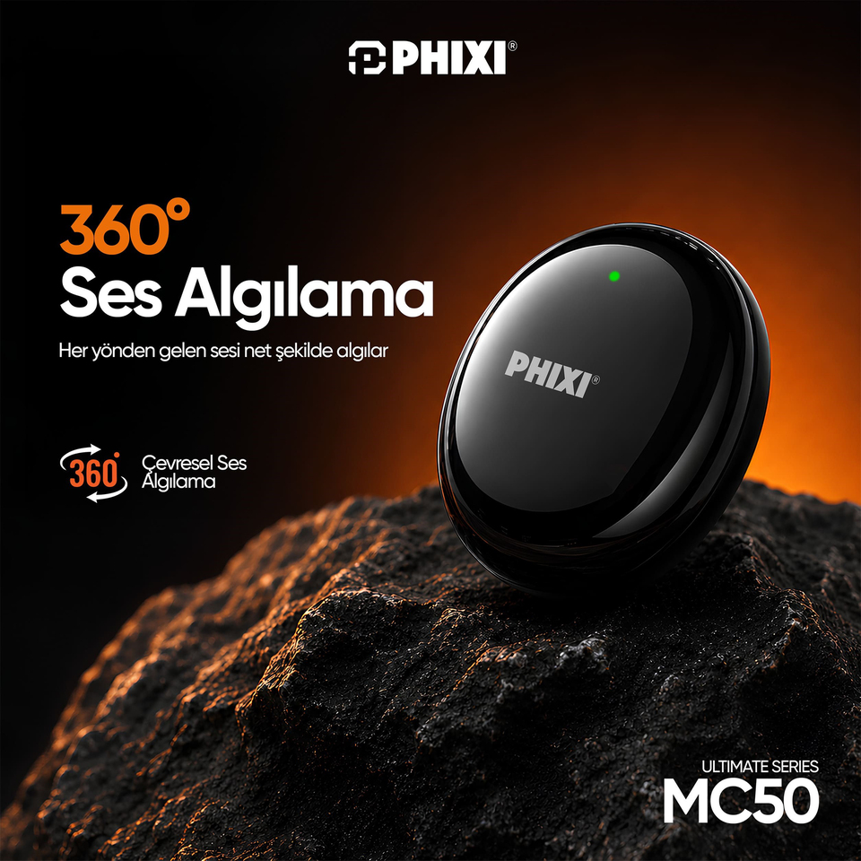 PHIXI Ultimate MC50 Yapay Zeka Destekli ANC Kablosuz Yaka Mikrofonu