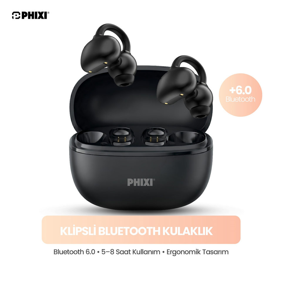 PHIXI Ultimate S85 Bluetooth 6.0 Ergonomik Klipsli Kablosuz Kulaklık
