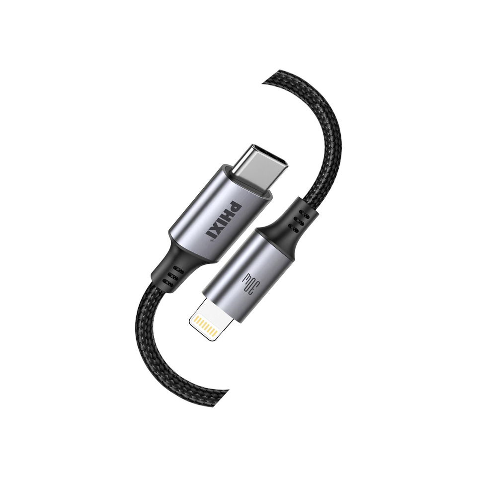 Force Serisi CB470L Type-C to Lightning Hasır Siyah Kablo – 1 Metre, 15W Metal Uçlu