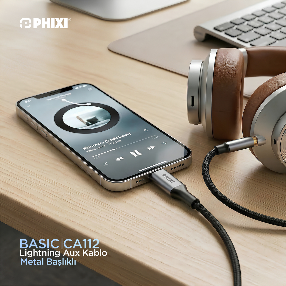 Phixi Basic CA112 100cm Lightning to Aux Silicone Cable with Metal Connector