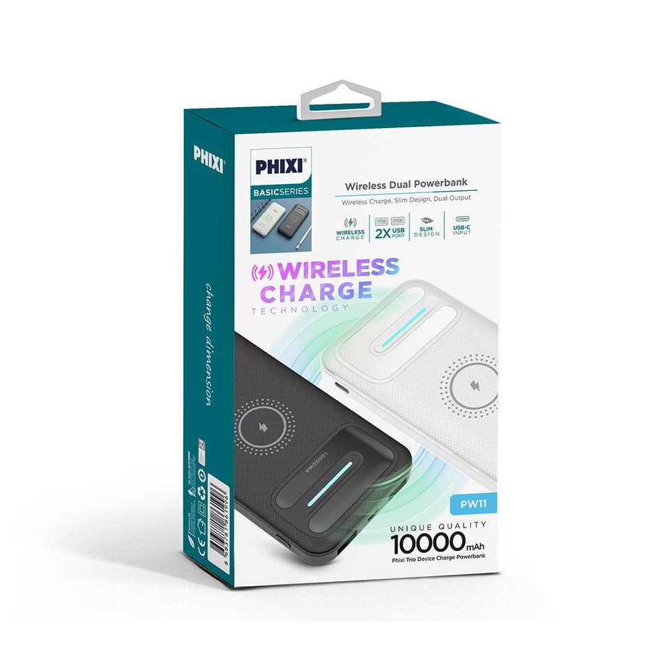 Phixi Basic PW11 10.000mAh Wireless Şarj Çift Çıkışlı Led Göstergeli Powerbank