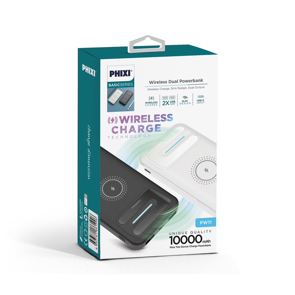 Phixi Basic PW11 10.000mAh Wireless Şarj Çift Çıkışlı Led Göstergeli Powerbank