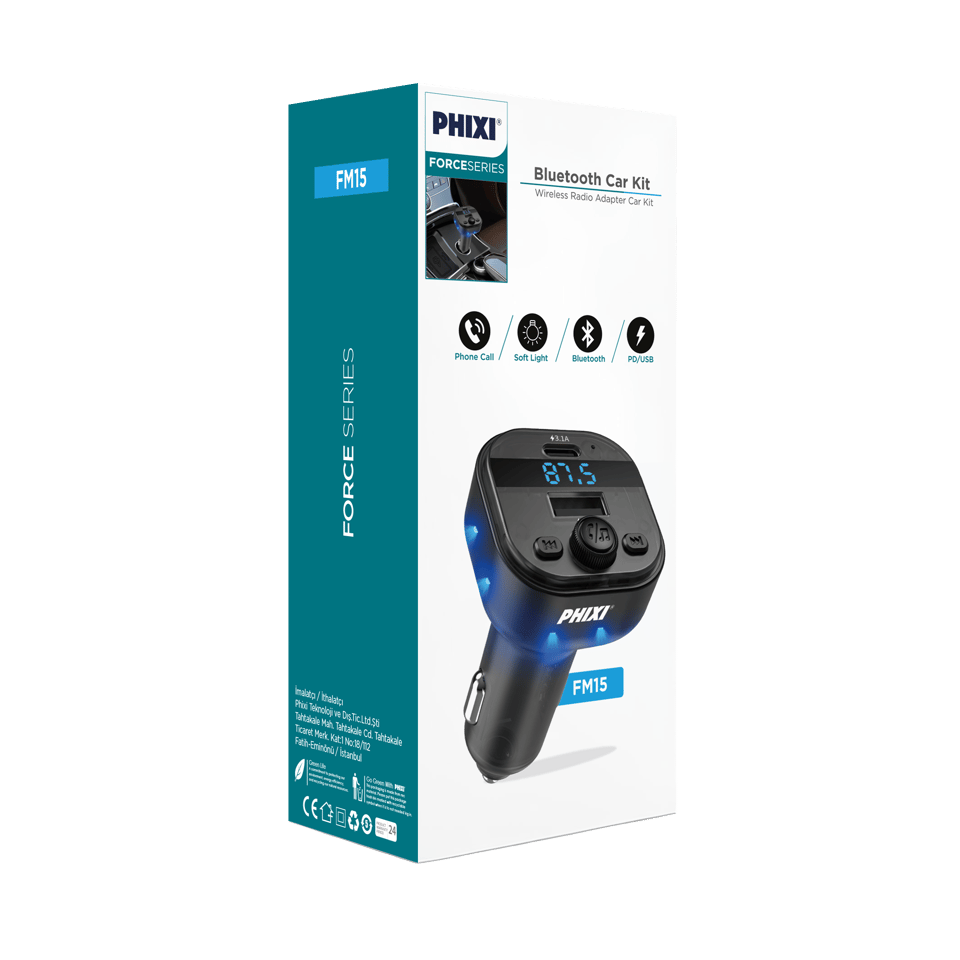 Phixi FM15 Araç FM Transmitter – Bluetooth 5.3 + PD & USB-A Hızlı Şarj