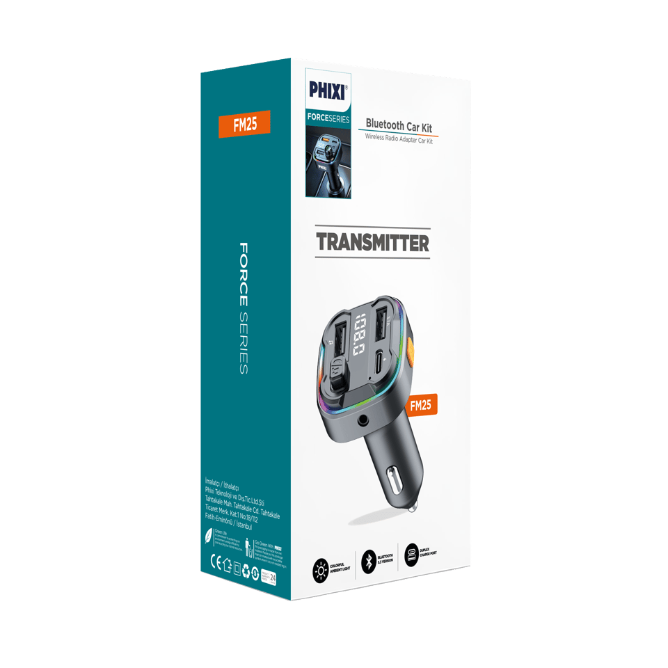Phixi FM25 Araç FM Transmitter – Bluetooth 5.3 + PD & USB-A Hızlı Şarj