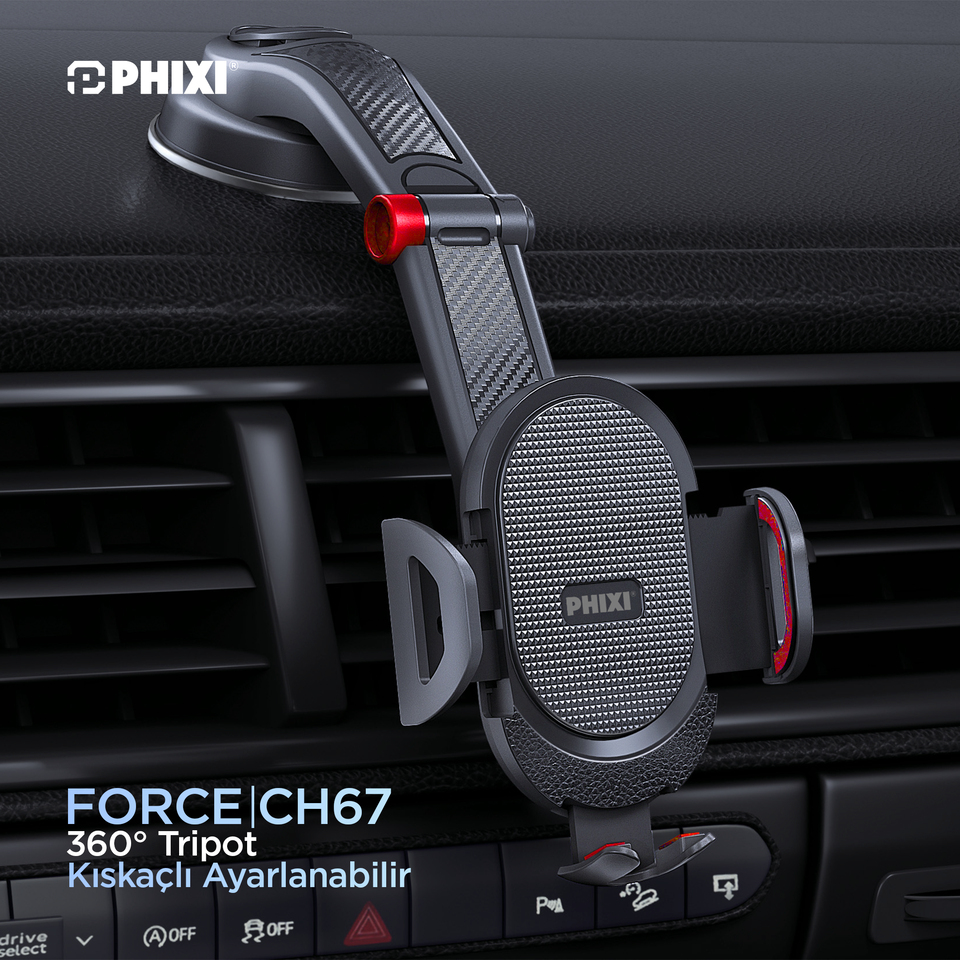 Phixi Force CH67 Clamping 360° Tripod and Adjustable Grip Car Mount