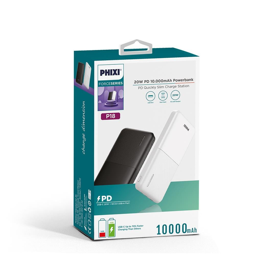 Phixi Force P18 10.000mAh PD Destekli Slim Powerbank