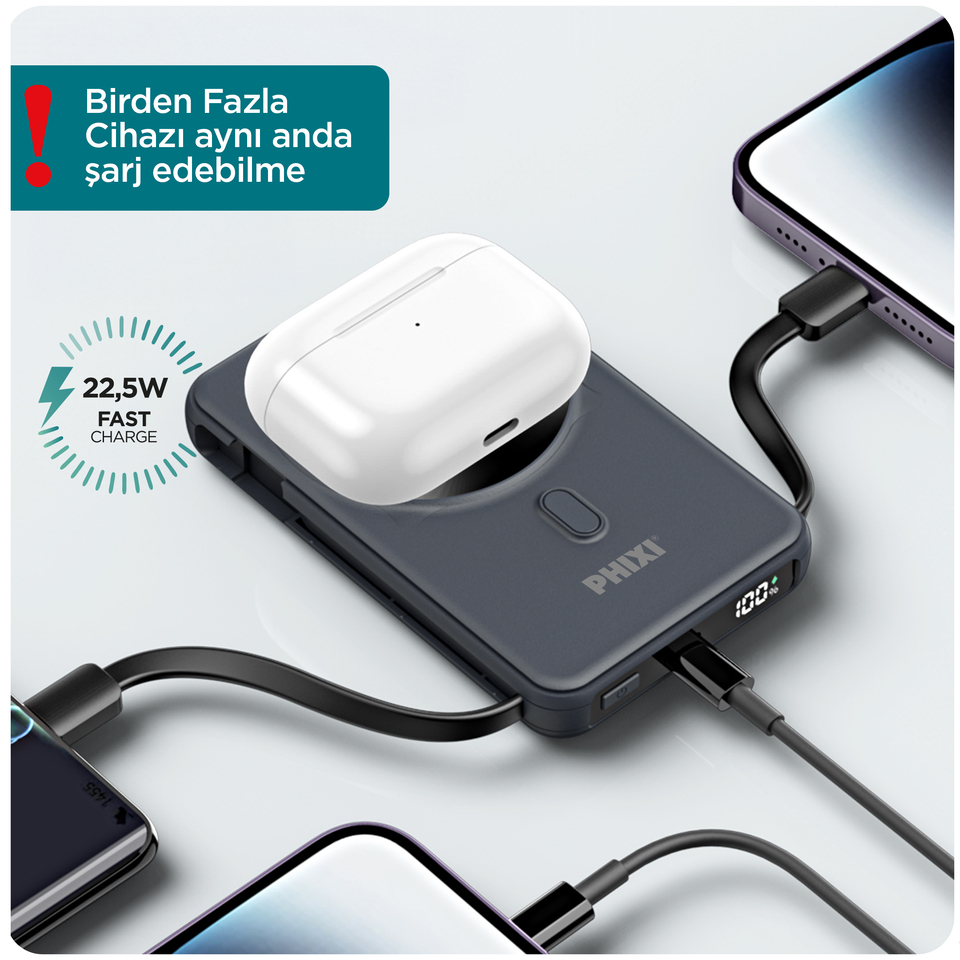 Phixi Force PW14 10.000mAh Wireless Magsafe 2 Çıkışlı Powerbank