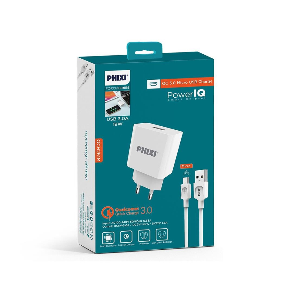 Phixi Force QCH261M Power IQ Qualcomm 3.0 Hızlı Micro USB Şarj Cihazı