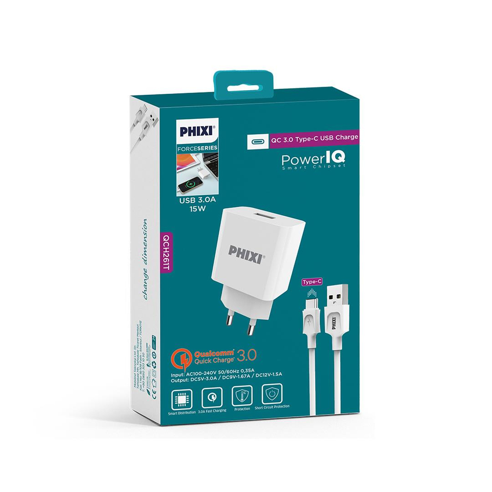 Phixi Force QCH261T Power IQ Qualcomm 3.0 Hızlı Type-C USB Şarj Cihazı