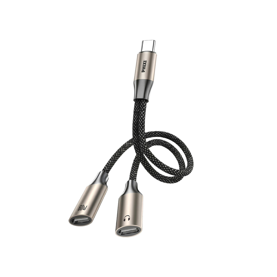 PHIXI Force Serisi CA118 Type-C Çift Çıkış Ses ve 60W Hızlı Şarj Adaptörü