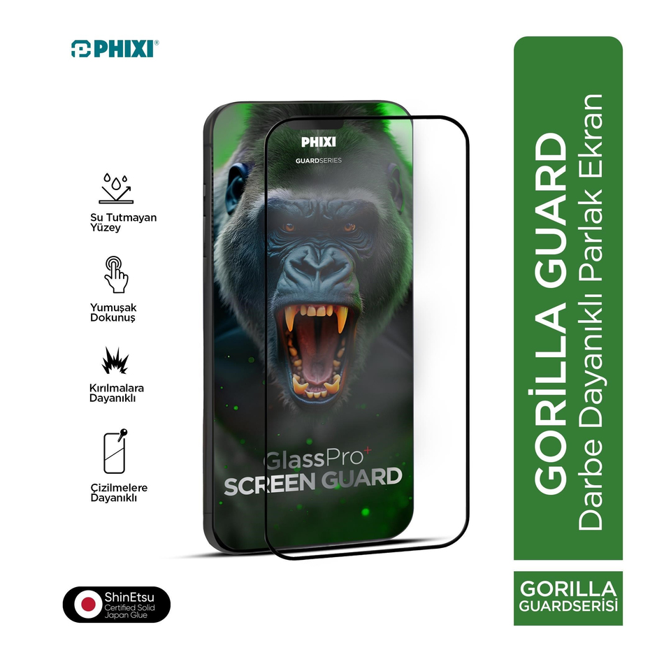 Phixi Gorilla Guard iPhone 11 Kırılmaz Cam – HD Temperli, Tekrar Yapışabilir, Suyla Temizlenebilir, Anti-Statik, Süper Kavisli Ekran Koruyucu