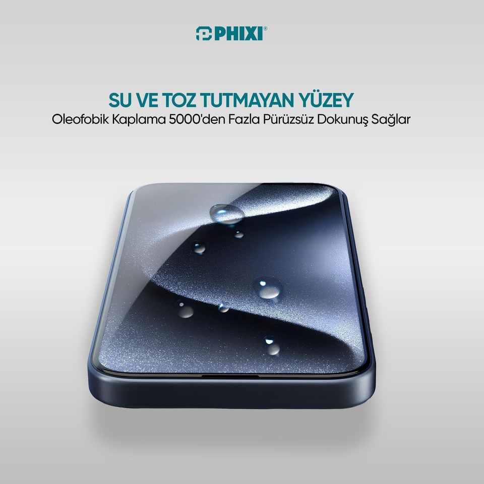 Phixi Gorilla Guard iPhone 16 Pro Kırılmaz Cam – HD Temperli, Tekrar Yapışabilir, Suyla Temizlenebilir, Anti-Statik, Süper Kavisli Ekran Koruyucu