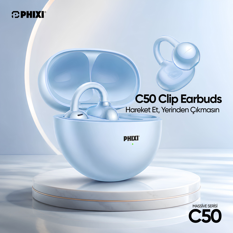 PHIXI Massive C50 Bluetooth 6.0 Clips Earbuds Kablosuz Kulaklık