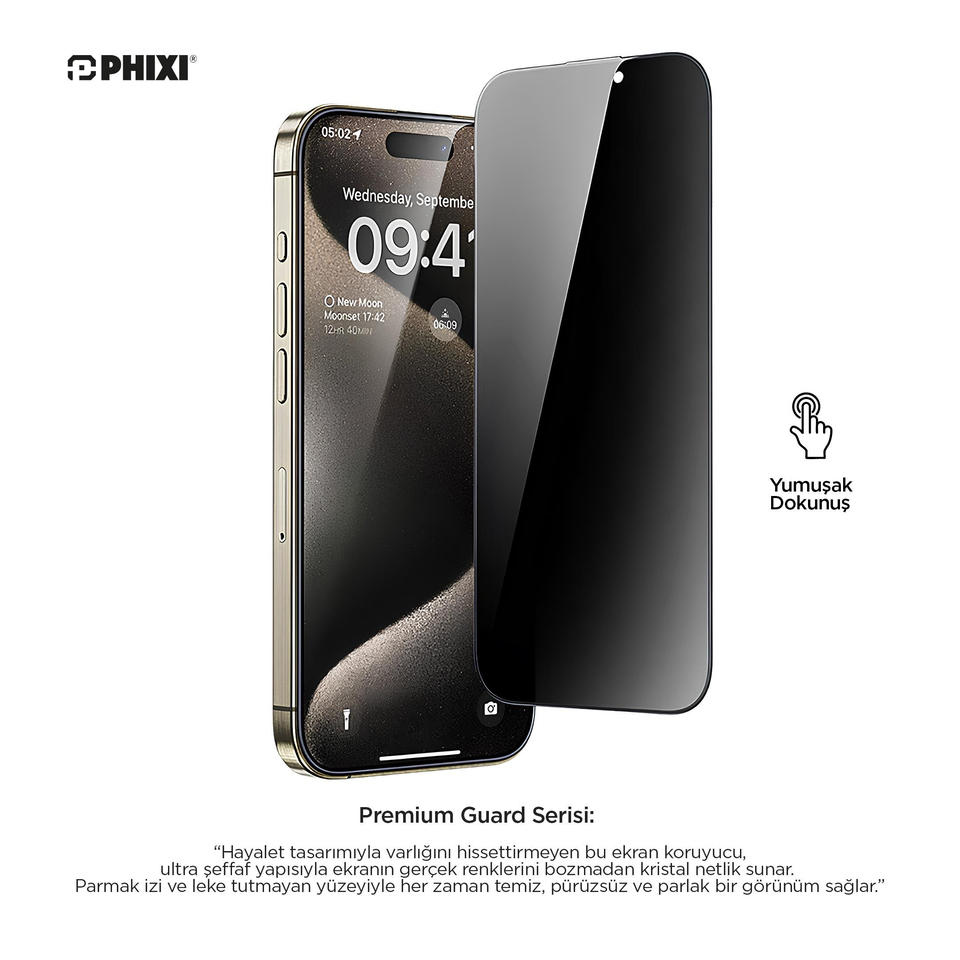 Phixi Premium Guard Hayalet Cam Ekran Koruyucu – iPhone 16 Pro Max Uyumlu | Antistatik, Su Tutmaz, Tam Kaplama