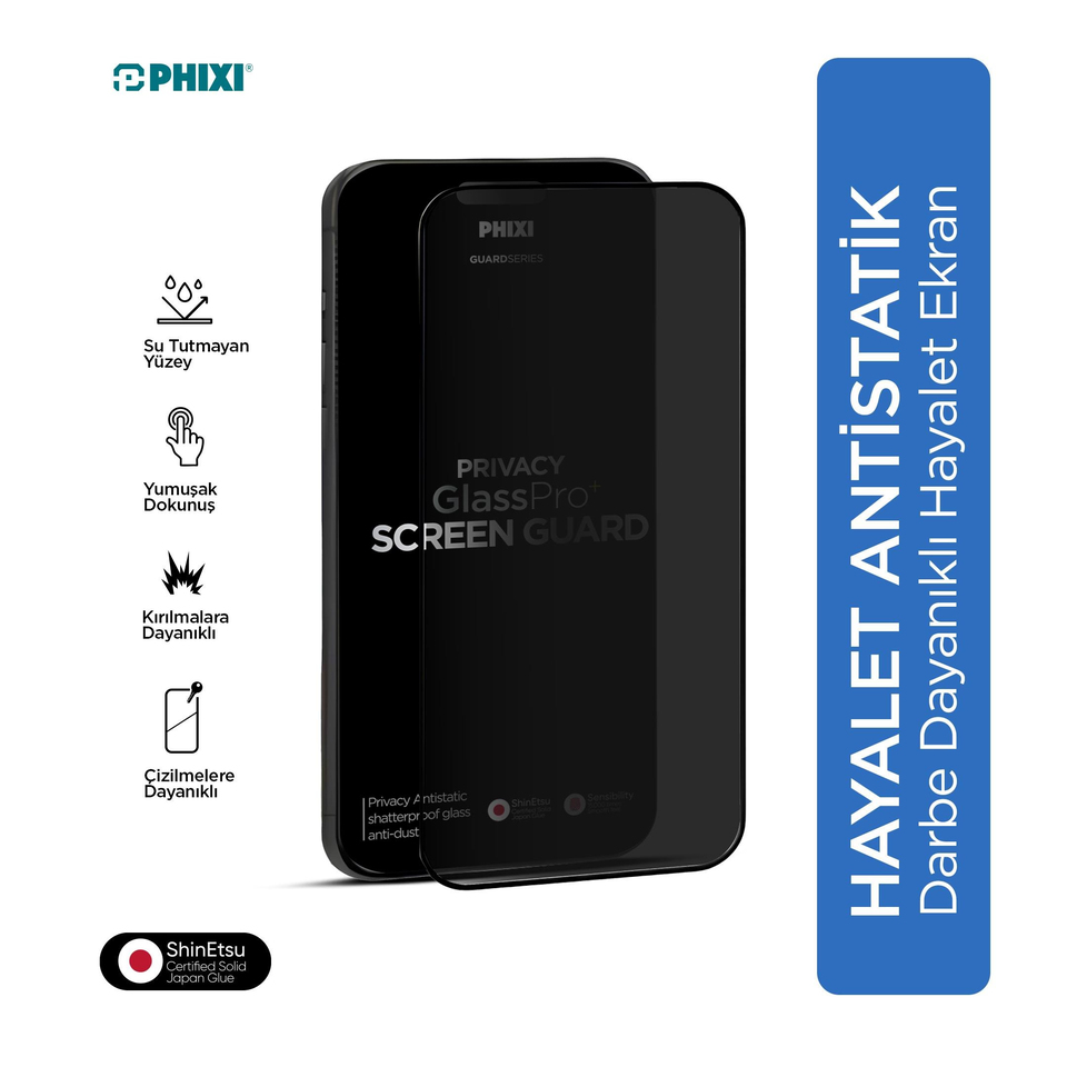Phixi Premium Guard Hayalet Cam Ekran Koruyucu – iPhone 16 Pro Max Uyumlu | Antistatik, Su Tutmaz, Tam Kaplama