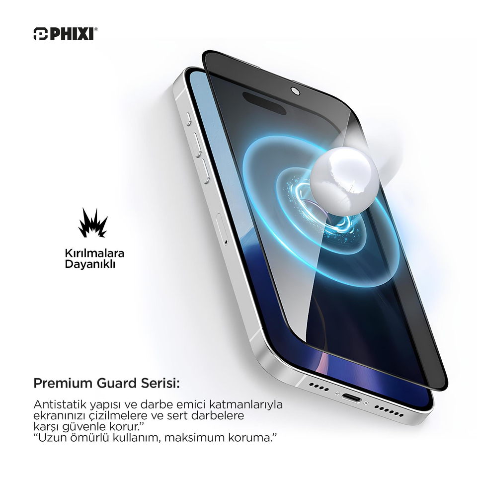 Phixi Premium Guard Hayalet Cam Ekran Koruyucu – iPhone 16 Pro Max Uyumlu | Antistatik, Su Tutmaz, Tam Kaplama