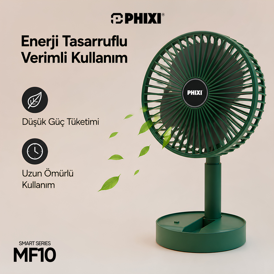 PHIXI Smart MF10 Katlanabilir 2'si 1 Arada Telefon Standlı Şarjlı Masaüstü Fan