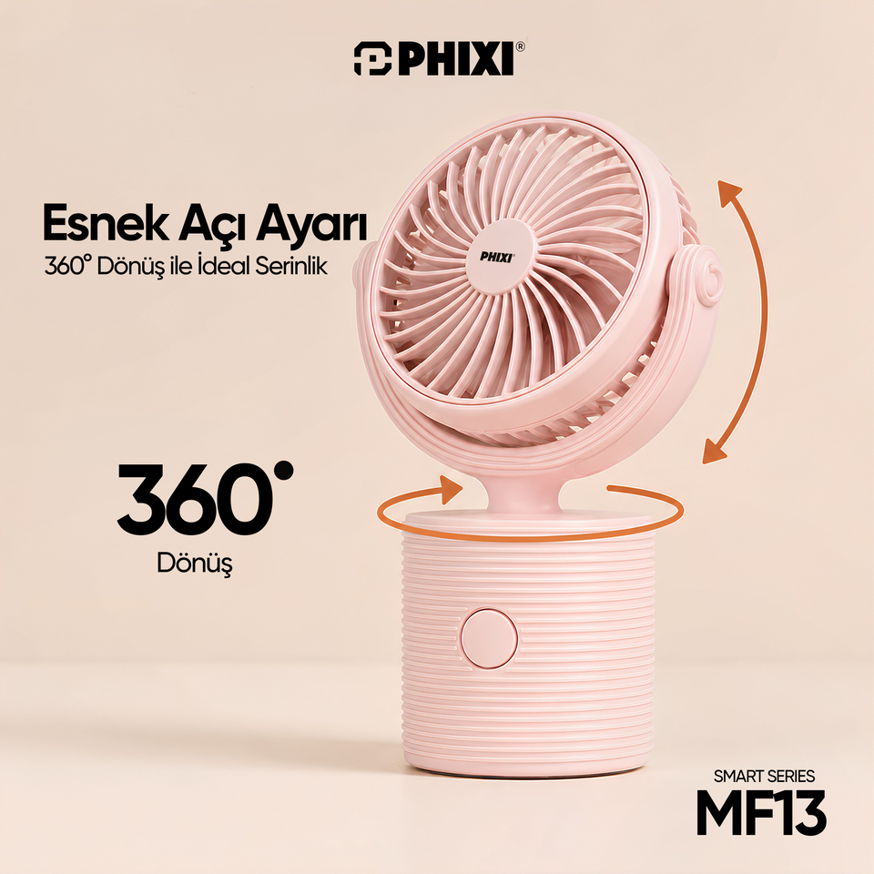 PHIXI Smart MF13 Ultra Hafif Esnek Kullanımlı Şarjlı Klipsli Mini Fan