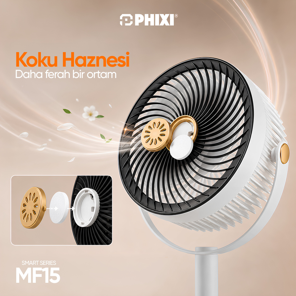 PHIXI Smart MF15 5 Hız Kademeli Ayarlanabilir Boyutlu Aroma Hazneli Şarjlı Fan