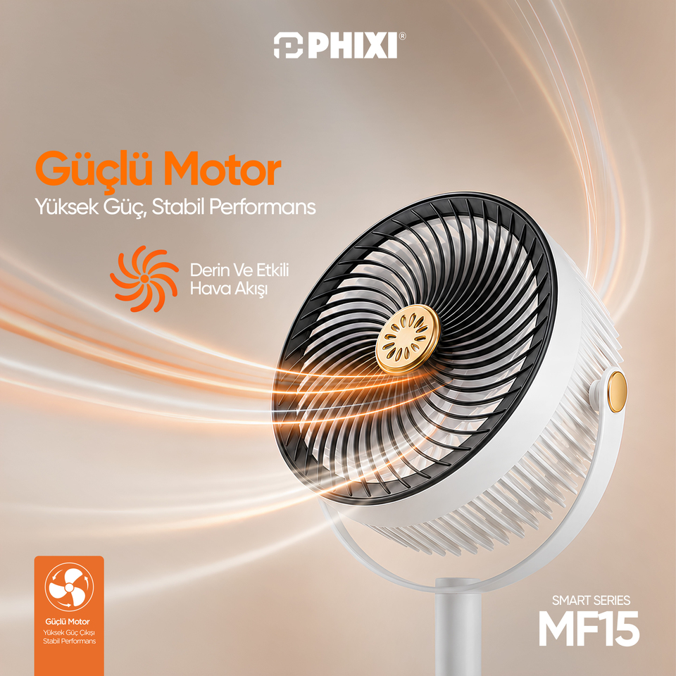 PHIXI Smart MF15 5 Hız Kademeli Ayarlanabilir Boyutlu Aroma Hazneli Şarjlı Fan
