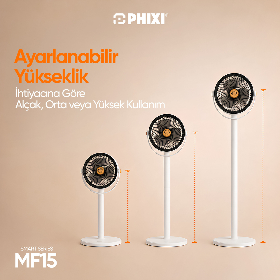 PHIXI Smart MF15 5 Hız Kademeli Ayarlanabilir Boyutlu Aroma Hazneli Şarjlı Fan