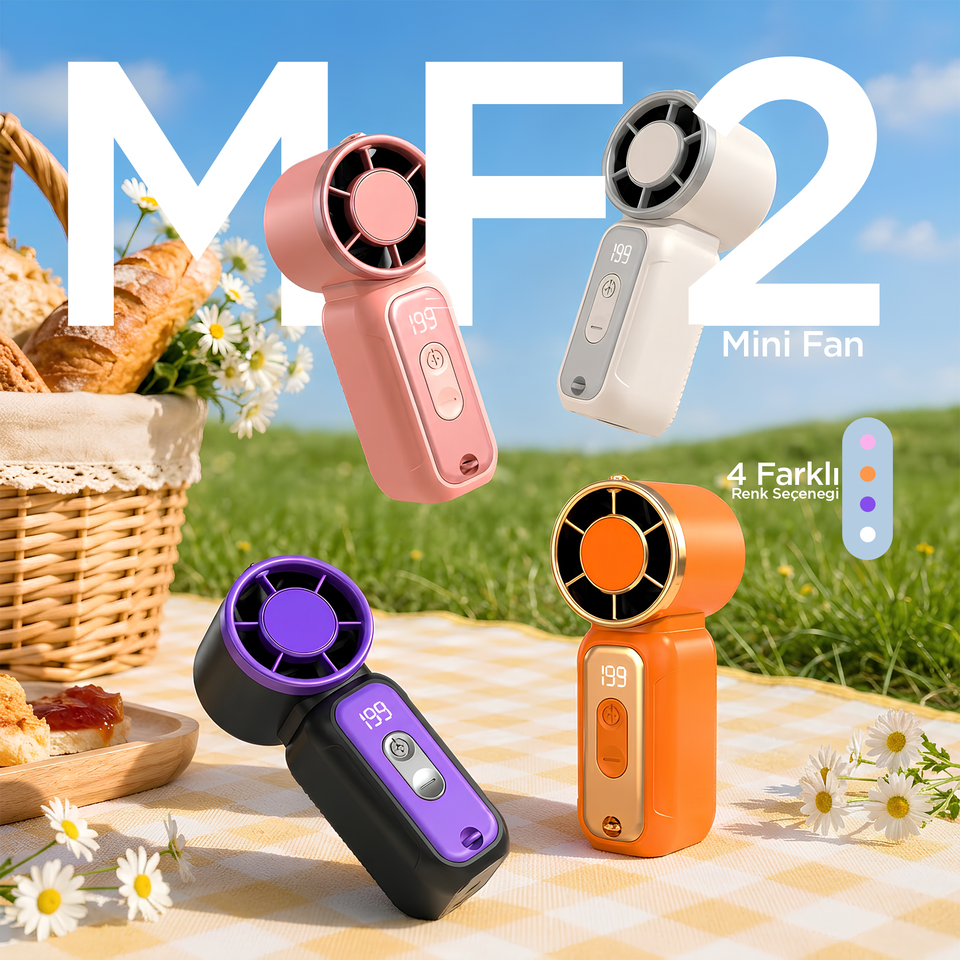 PHIXI Smart MF2 500 mAh Dijital Göstergeli Şarjlı Taşınabilir Mini Fan
