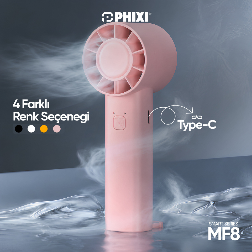 PHIXI Smart MF8 500 mAh 3 Kademeli Şarjlı Taşınabilir Mini El Fanı