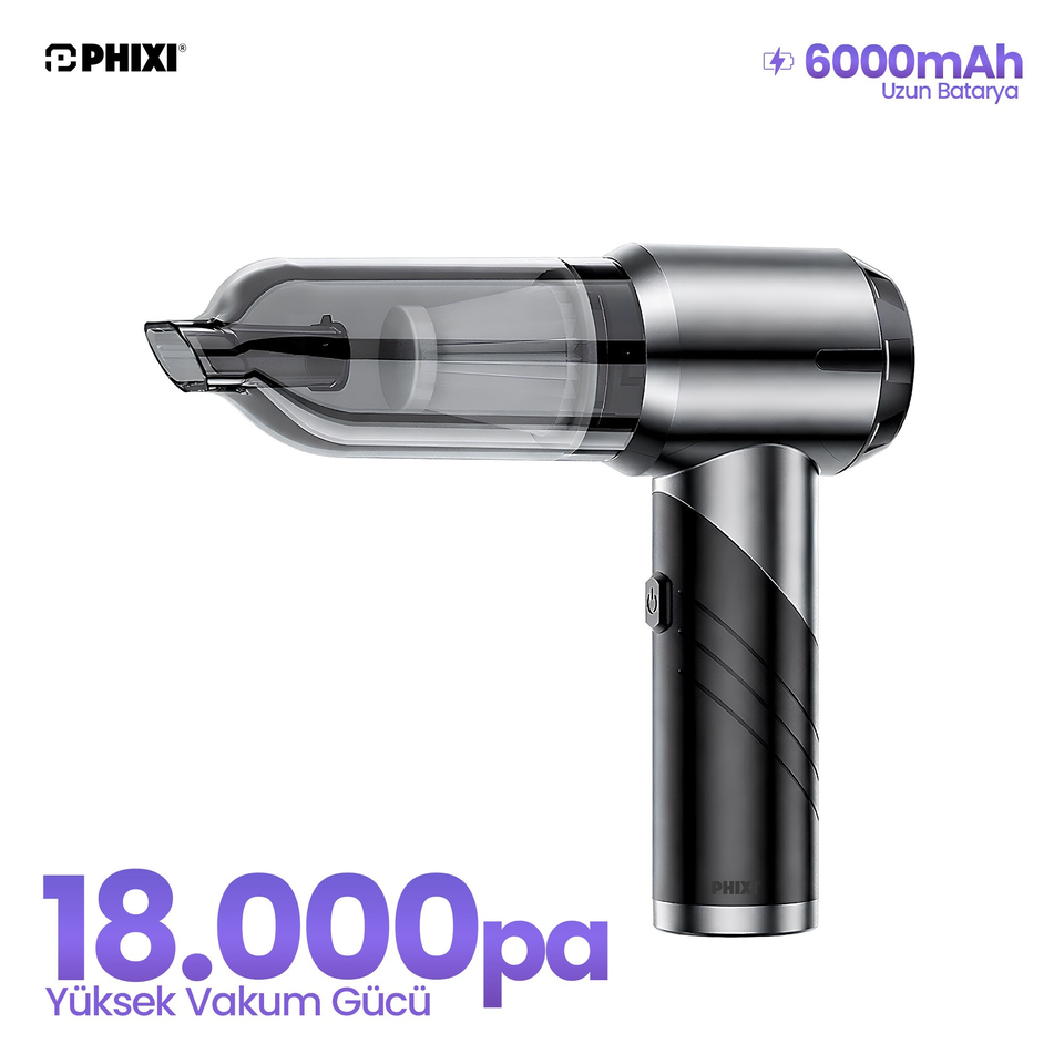 PHIXI Smart SP3 18000 Pa 2'si 1 Arada Üfleme ve Süpürme Şarjlı Araç Süpürgesi