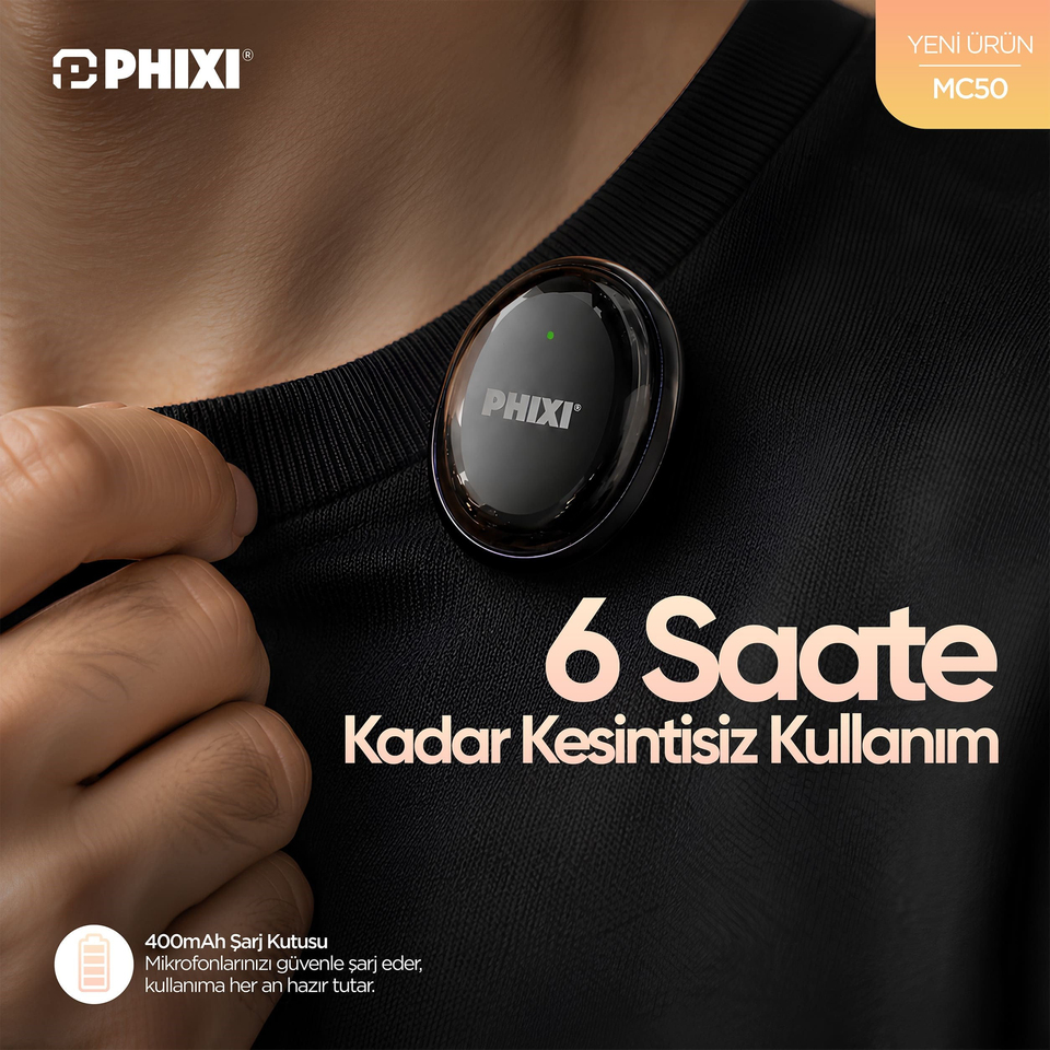 PHIXI Ultimate MC50 Yapay Zeka Destekli ANC Kablosuz Yaka Mikrofonu