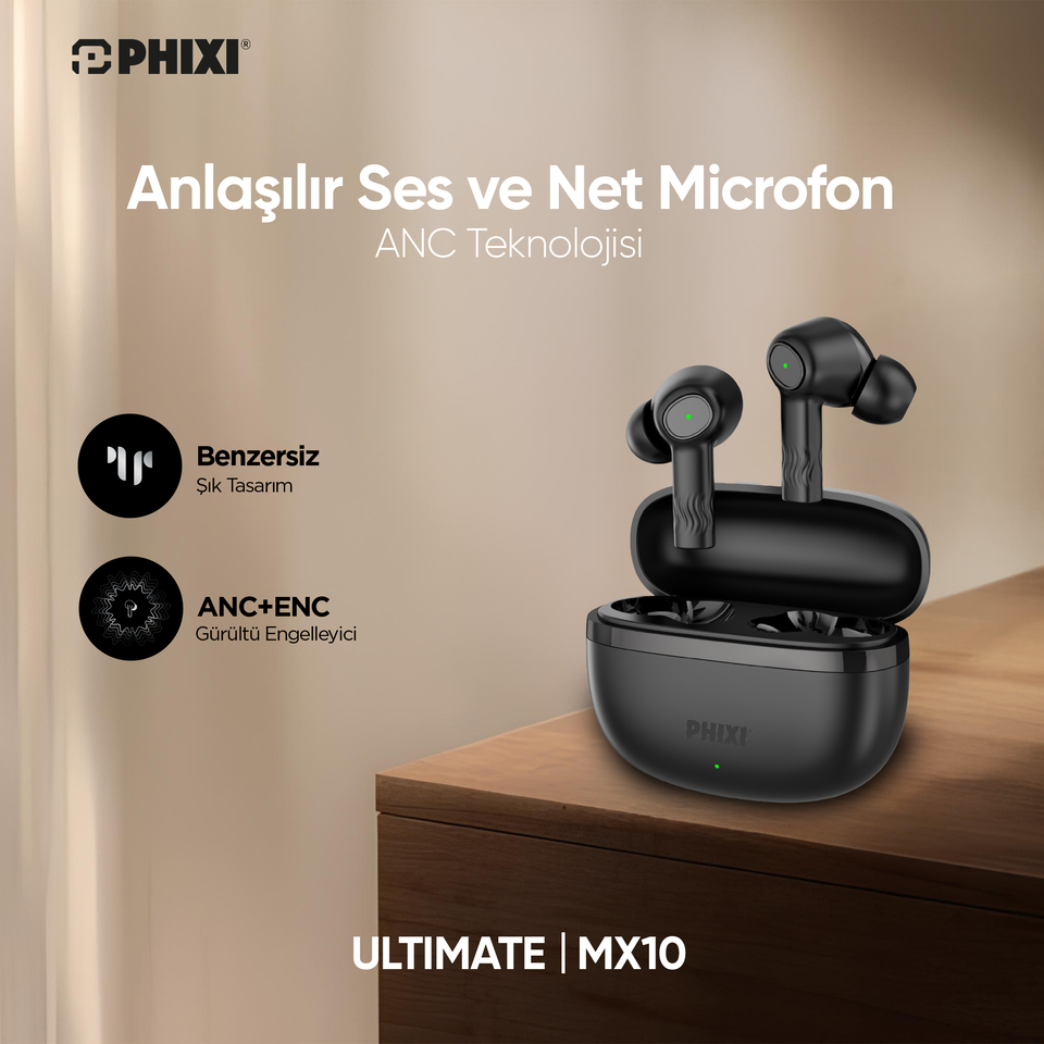 Phixi Ultimate MX10 ANC-ENC USB-C Hızlı Şarj Destekli Bluetooth Kulaklık