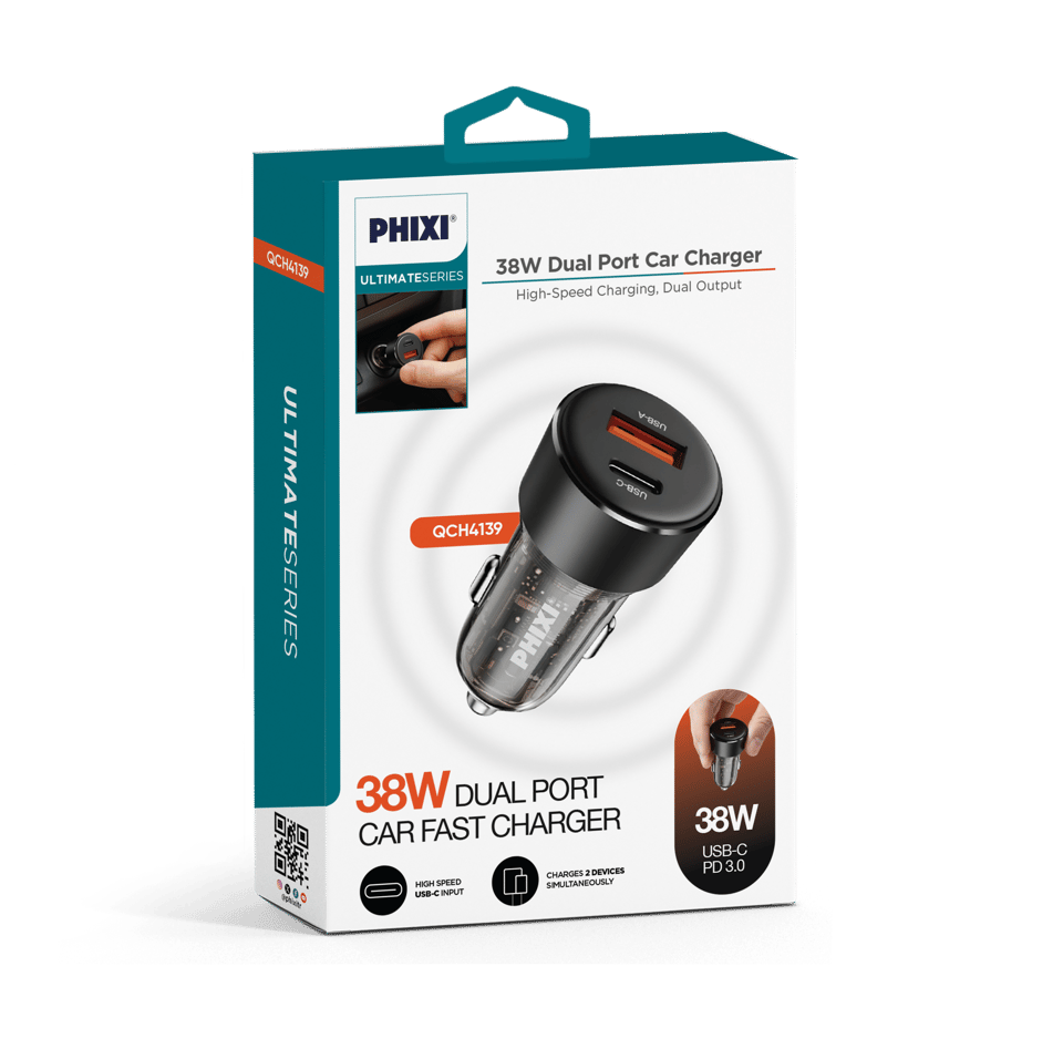 PHIXI Ultimate QCH4139 38W Araç İçi Hızlı Şarj Cihazı – Çift Çıkışlı USB-A & Type-C