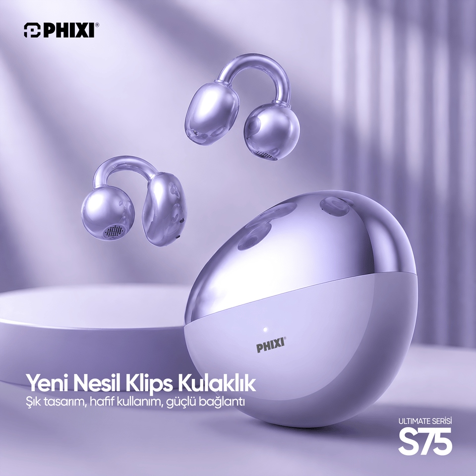 PHIXI ULTIMATE S75 KLİPSLİ BLUETOOTH 6.0 KABLOSUZ KULAKLIK