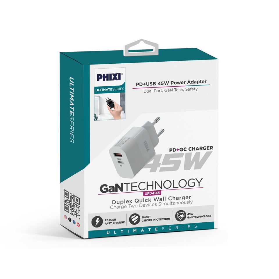 PHIXI Ultimate Serisi UPD4145 45W GaN PD + USB Hızlı Şarj Adaptörü