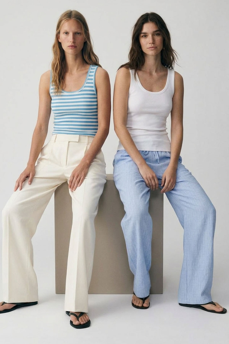 2 Adet Fitilli Fitted Ön ve Arka U Yaka Askılı Tişört