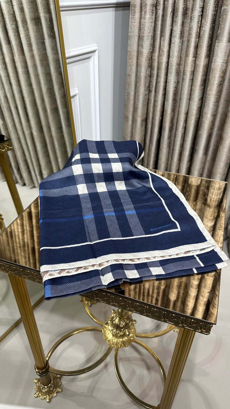 %100 BURB. DESEN YÜN ŞAL LACİVERT