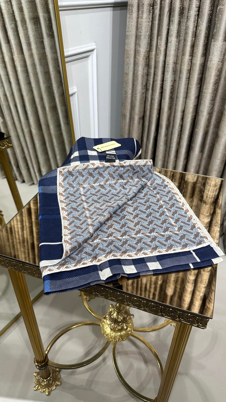 %100 BURB. DESEN YÜN ŞAL LACİVERT