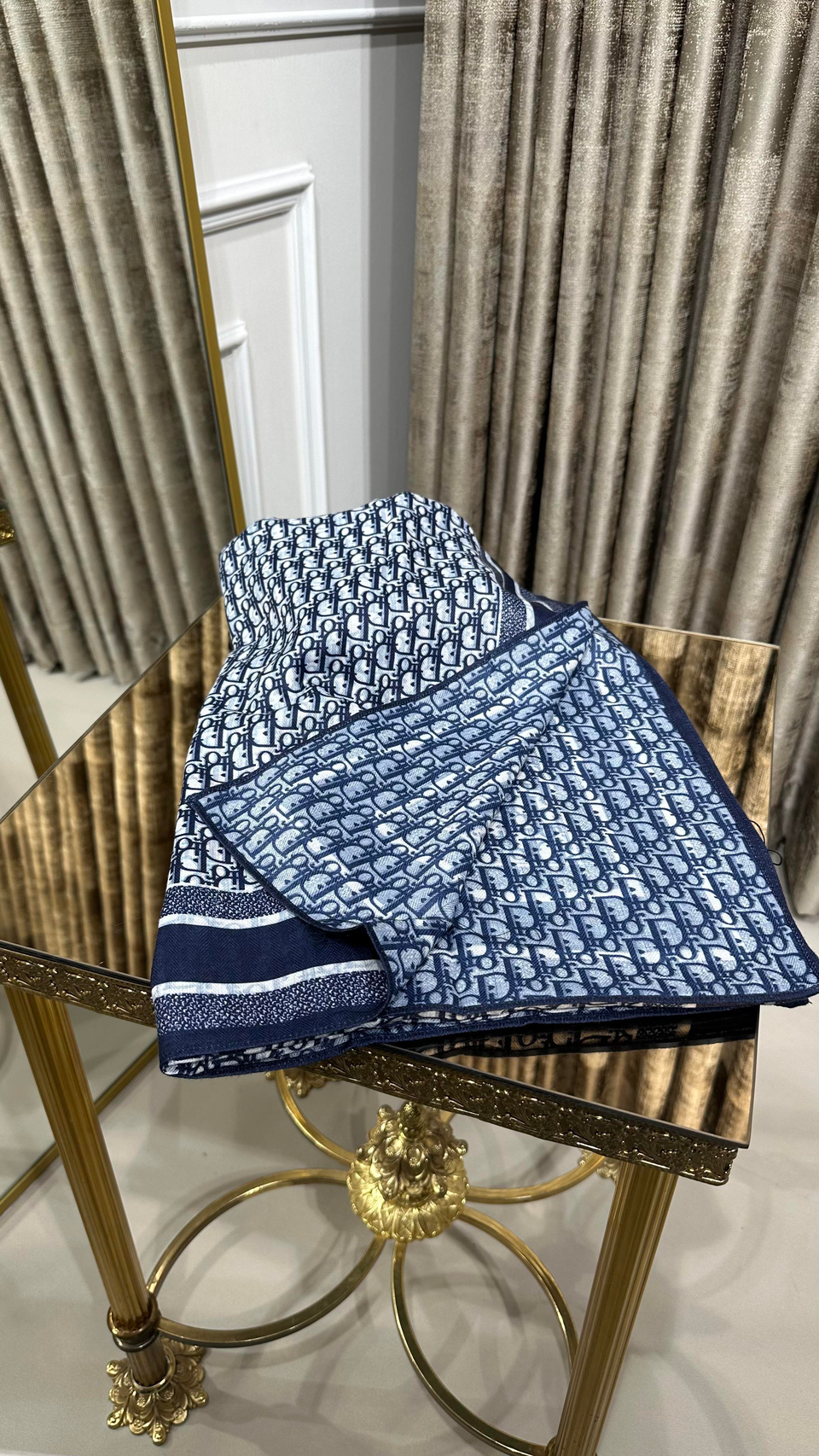 %100 D.OR DESEN YÜN ŞAL LACİVERT